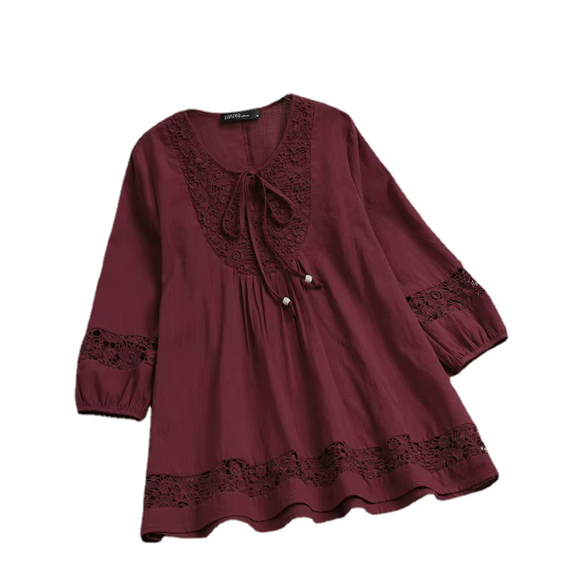 T-shirt à manches 3/4 en coton et lin pour femmes