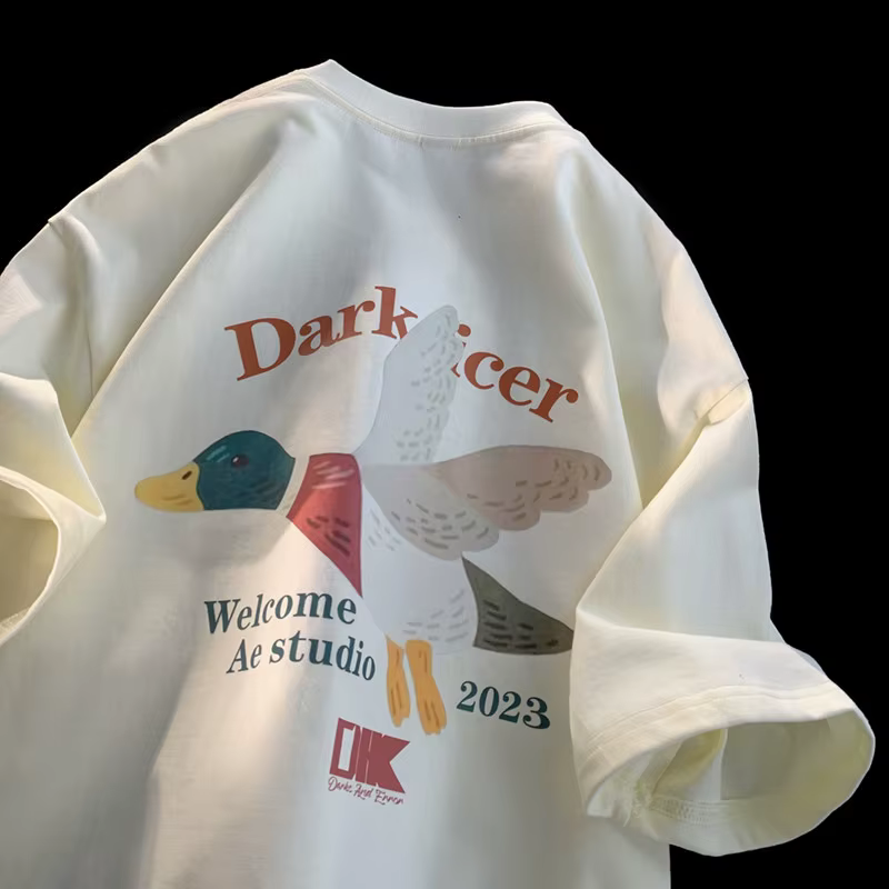 T-shirts d'été à col rond avec motif de canard de dessin animé pour hommes