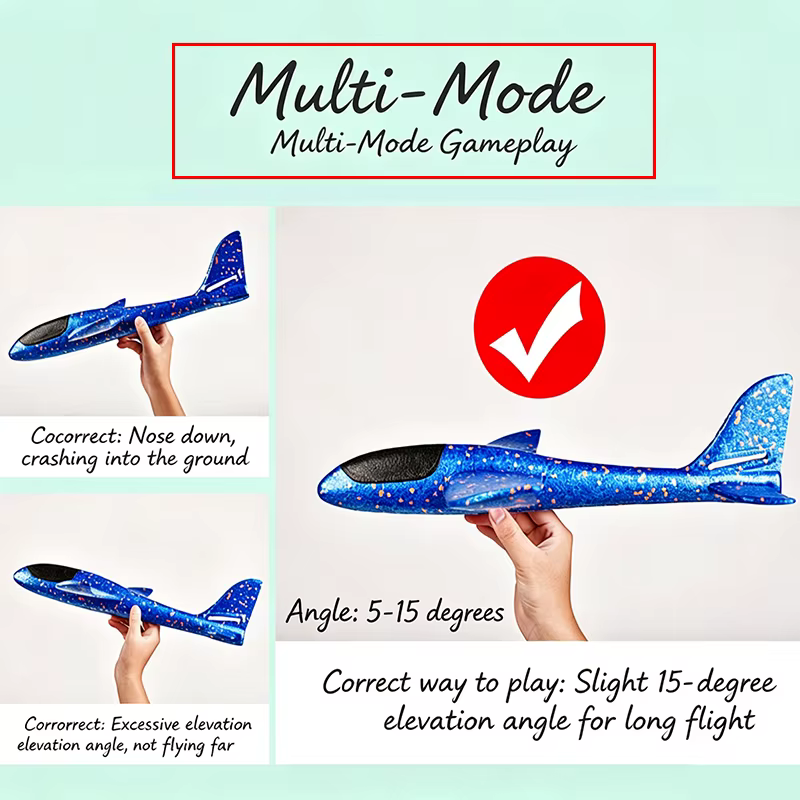 Avion planeur en mousse 38/48cm, jouet à lancer à la main avec 2 modes de vol, avion acrobatique en mousse EPP pour enfants, jeu sportif en plein air
