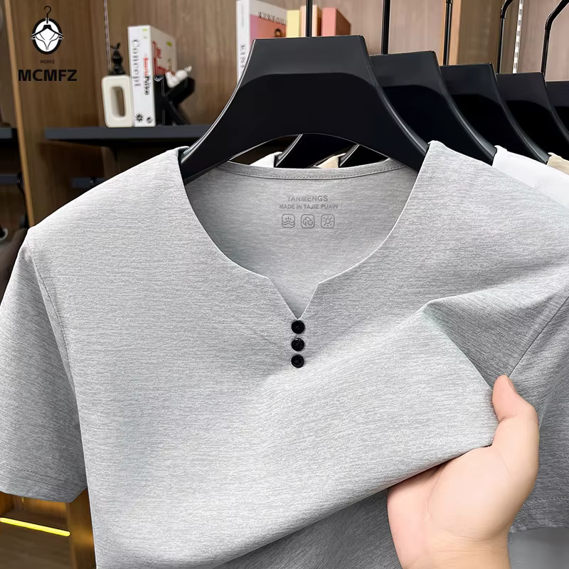 T-shirt à col Henley respirant pour hommes