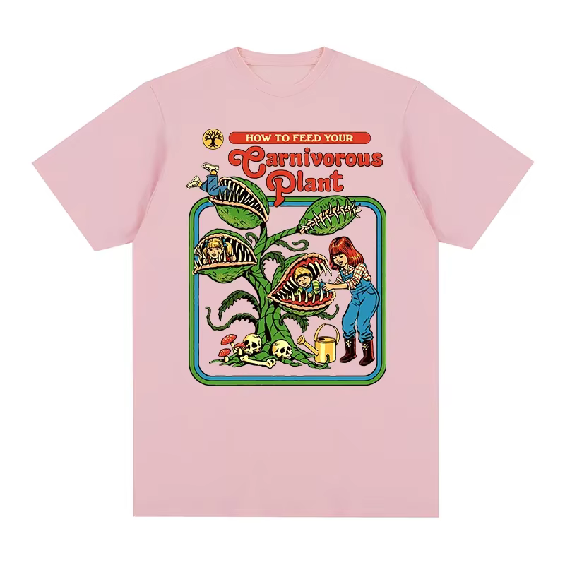 T-shirt Vintage Plante Carnivore en Coton Pur Respirant pour Homme