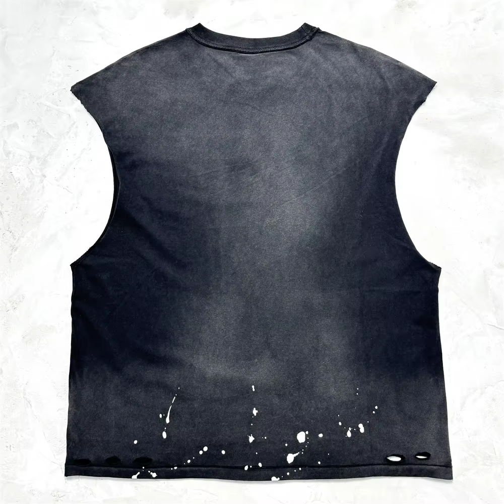 Sans manches Saint trou lavé T-shirt hommes femmes meilleure qualité hauts