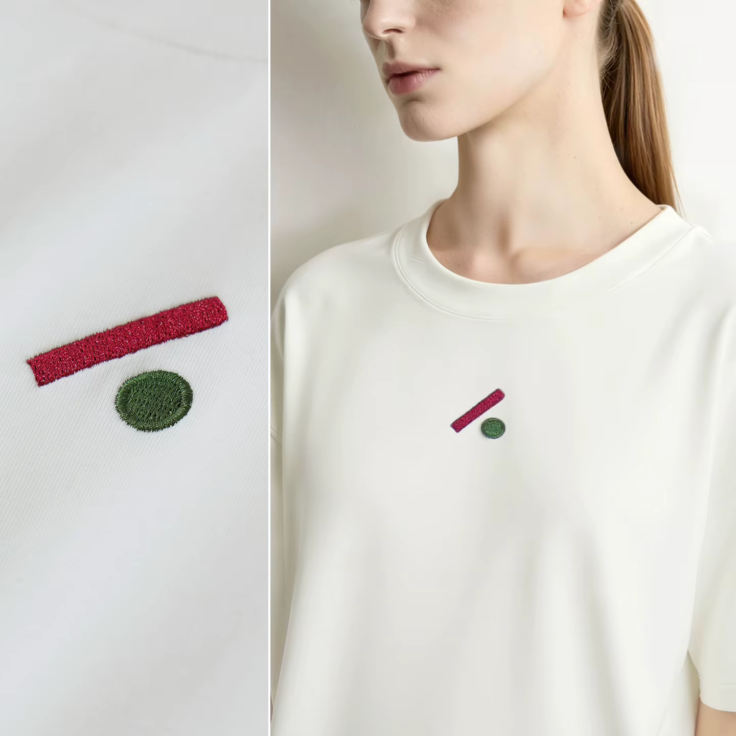 T-shirts pour femmes Amii, col rond, épaules tombantes, broderie géométrique, hauts amples d'automne, vêtements décontractés et confortables pour femmes 12623030