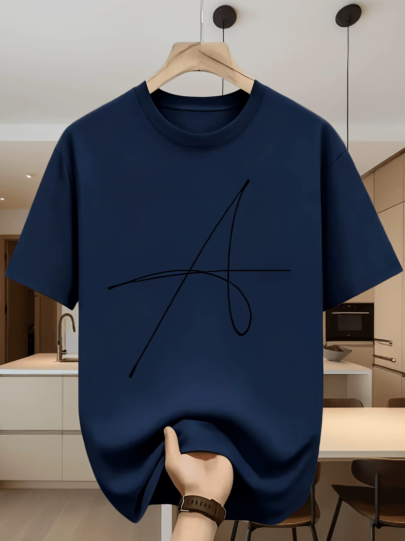 T-shirt imprimé simple coupe trapèze, col rond ample, manches courtes, style décontracté, respirant et doux pour la peau