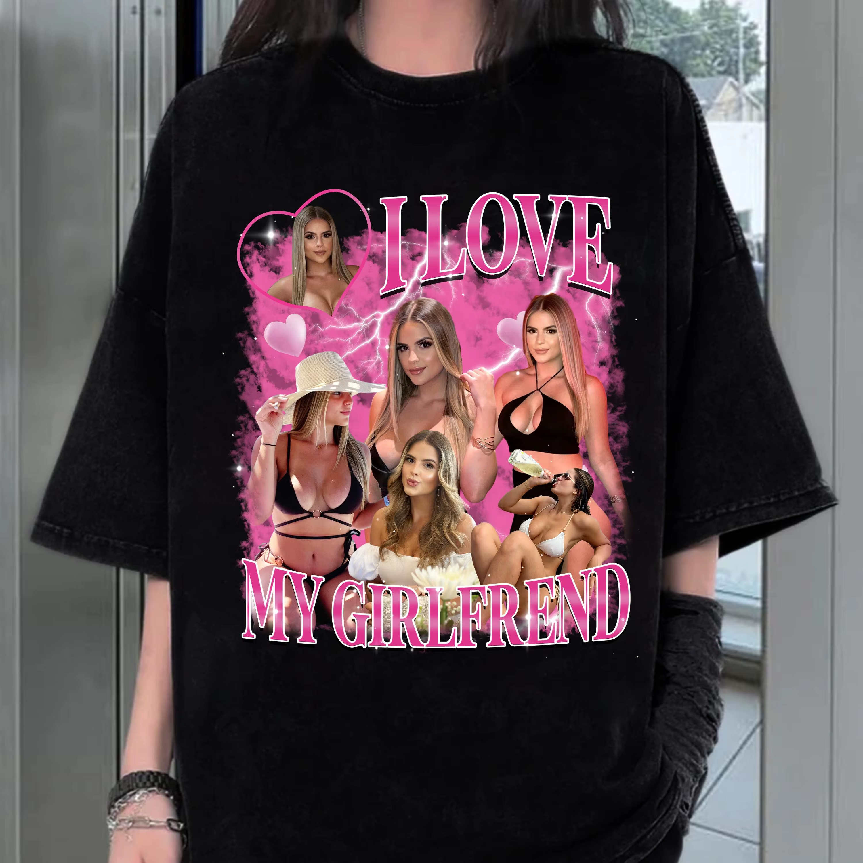 T-shirt personnalisé « I Love My Girlfriend » avec photo de petite amie