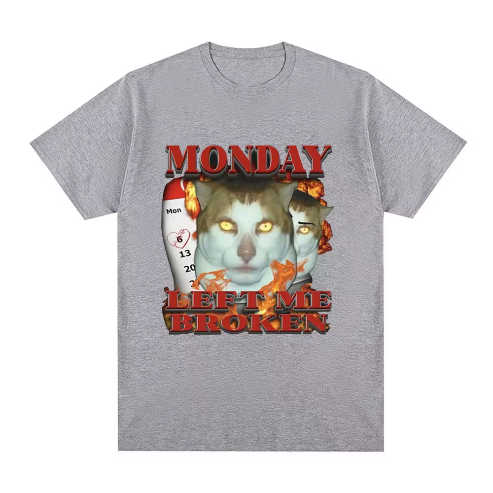 T-shirt graphique humoristique « Funny Monday Left Me Broken Cat Meme » pour homme