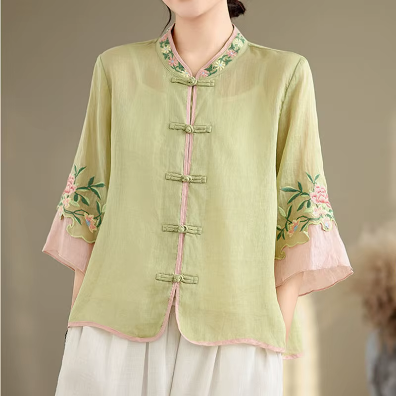 Brodé Vintage T-Shirts haut pour femme t-shirt d'été