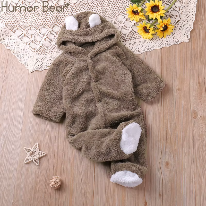 Humor ours automne dessin animé Style hiver à manches longues bébé garçons filles barboteuses enfant en bas âge enfants