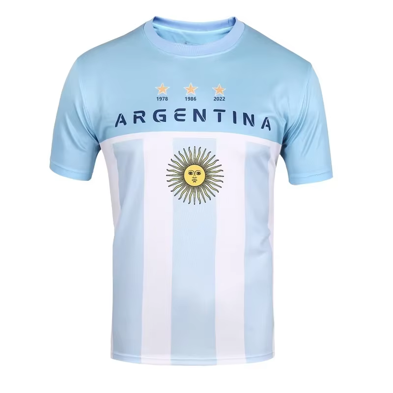 Maillot de football Argentine 3 étoiles pour hommes – T-shirt patriotique à manches courtes – Tenues assorties pour la famille SunMay