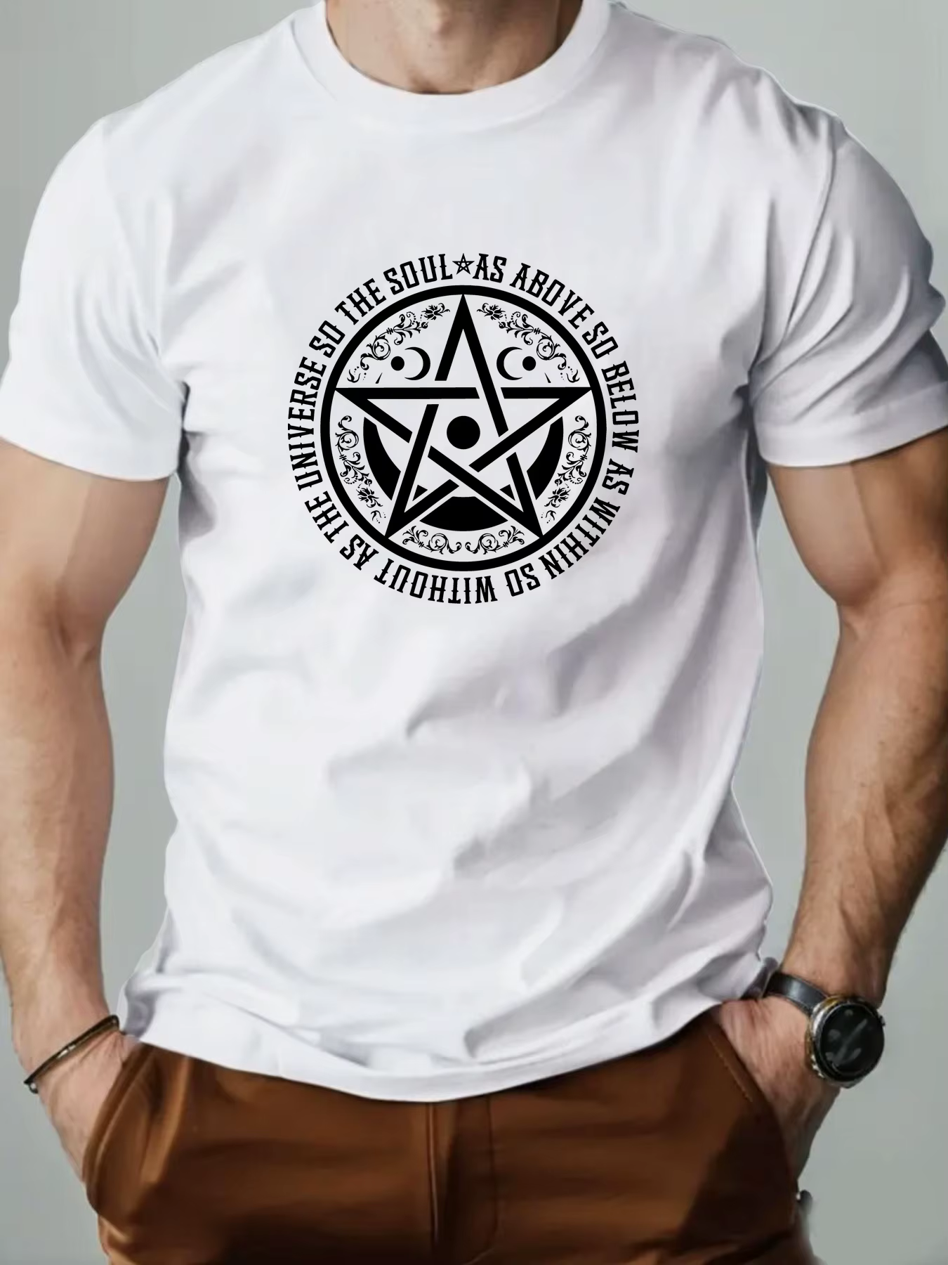 Hommes T-Shirt 100% coton pentagramme drôle graphique imprimé Streetwear col rond