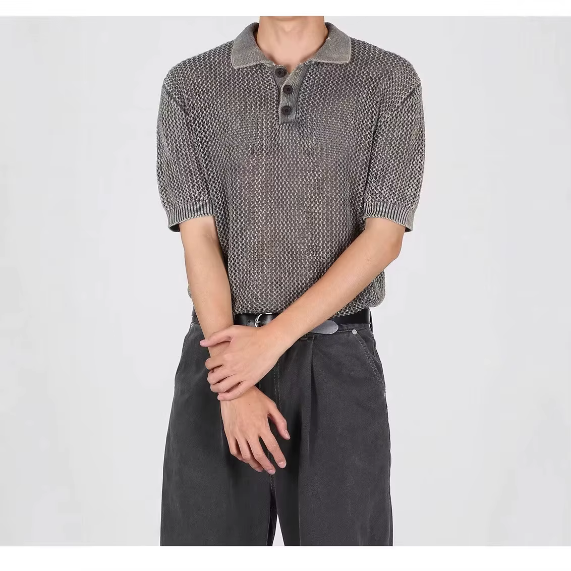 Polo homme d'été léger ajouré à manches courtes