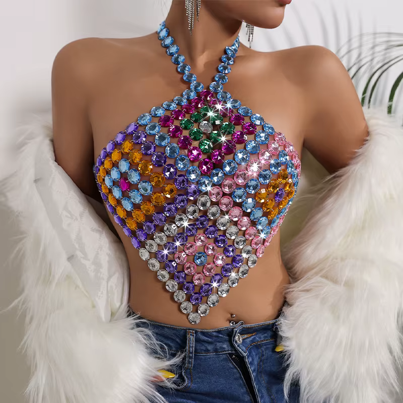 Nouvelle Arrivée 2026 – Top Court Sexy à Strass pour Festival de Musique d'Été