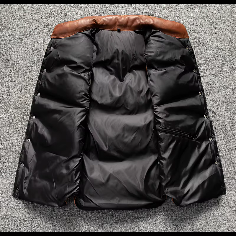 Veste en cuir véritable en peau de mouton naturelle à col montant et simple boutonnage