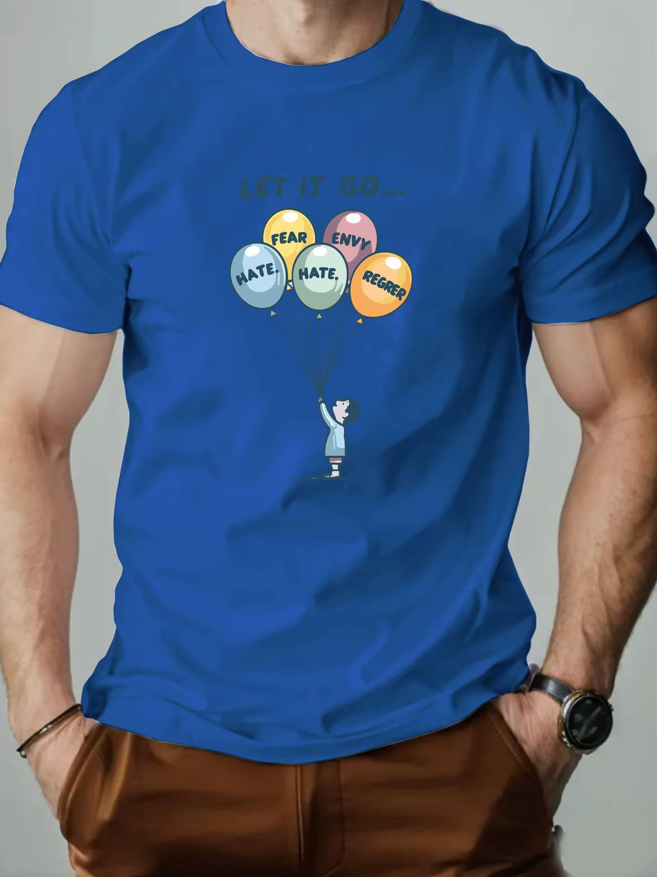 T-shirts en coton pour hommes ballon dessin animé imprimé T-Shirt col rond respirant Streetwear mode haute qualité
