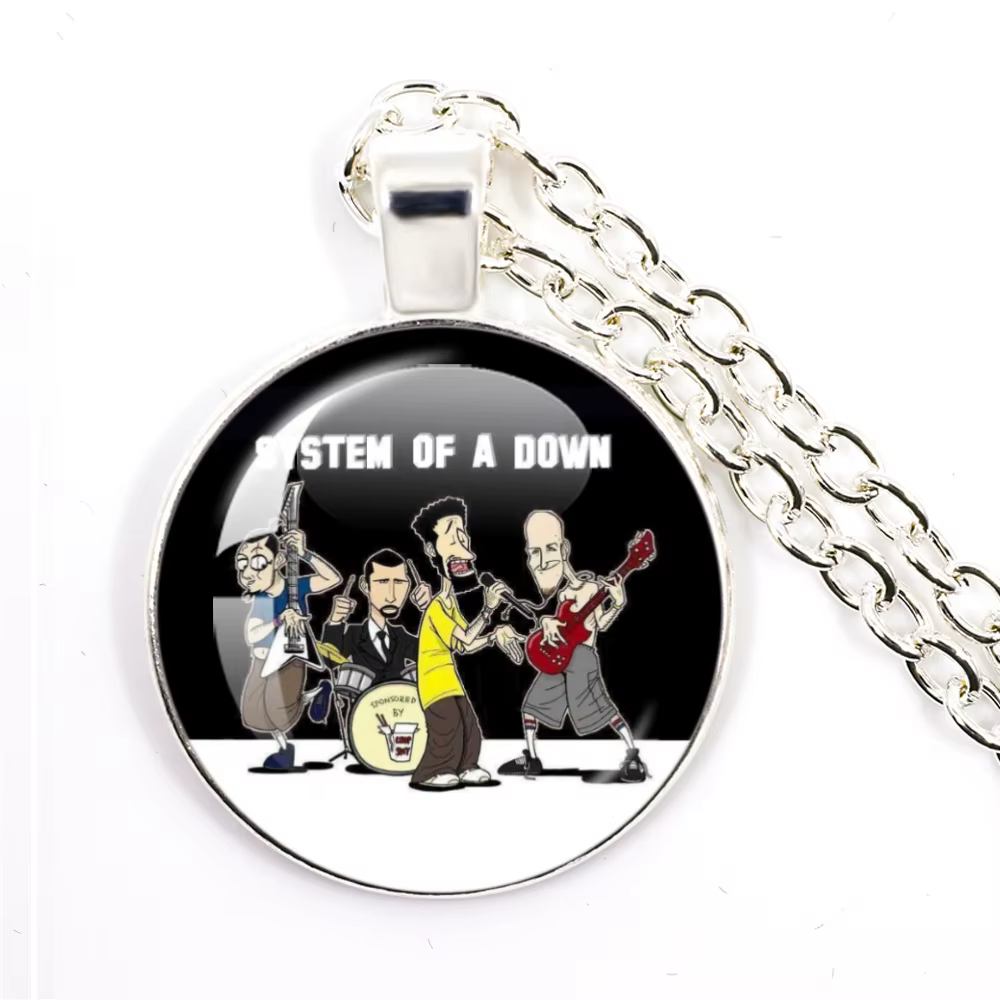 Collier pendentif en verre cabochon avec couverture d'album du groupe de heavy metal System of a Down