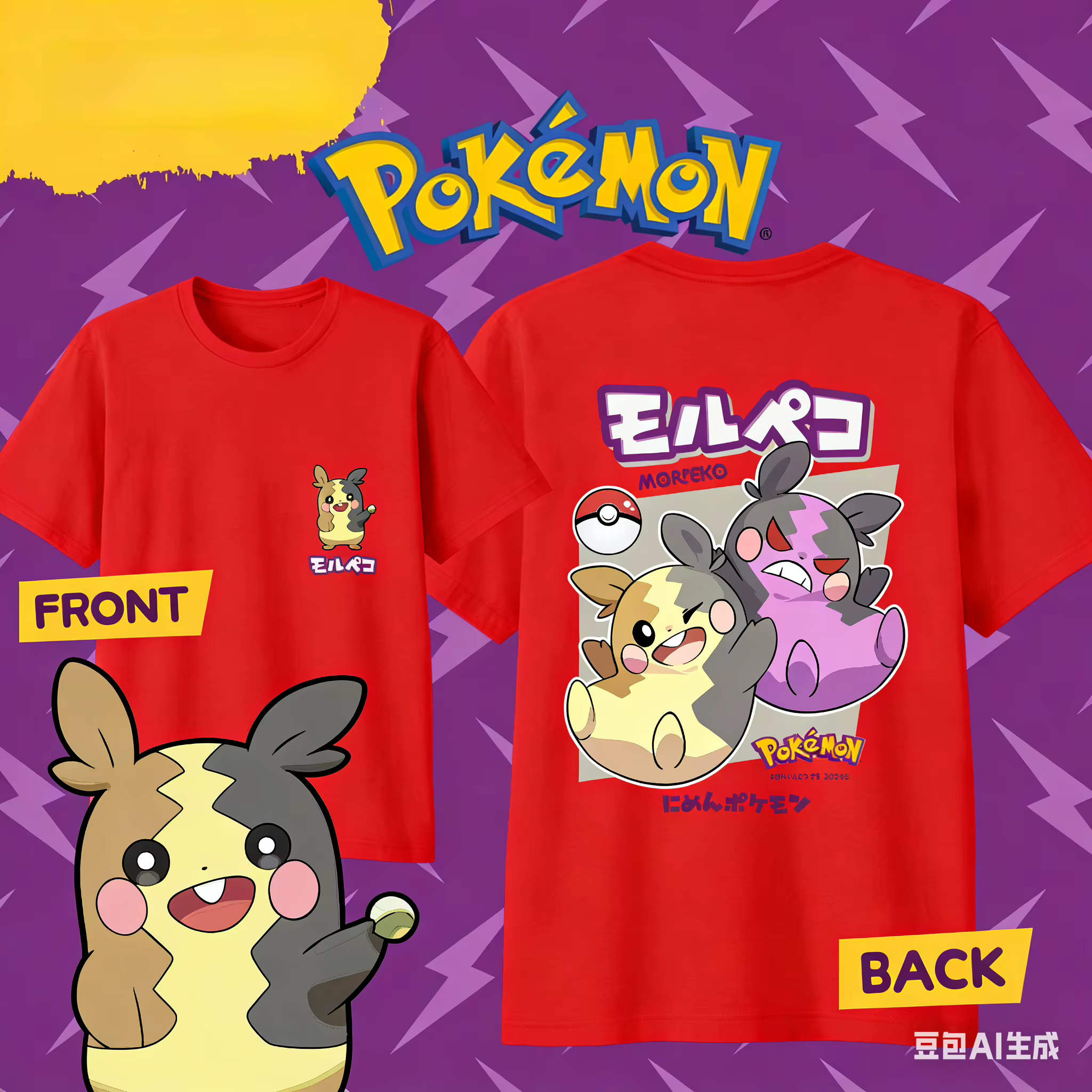 Bandai Pokémon Cartoon Morpeko T-shirt 100% coton pour hommes/femmes