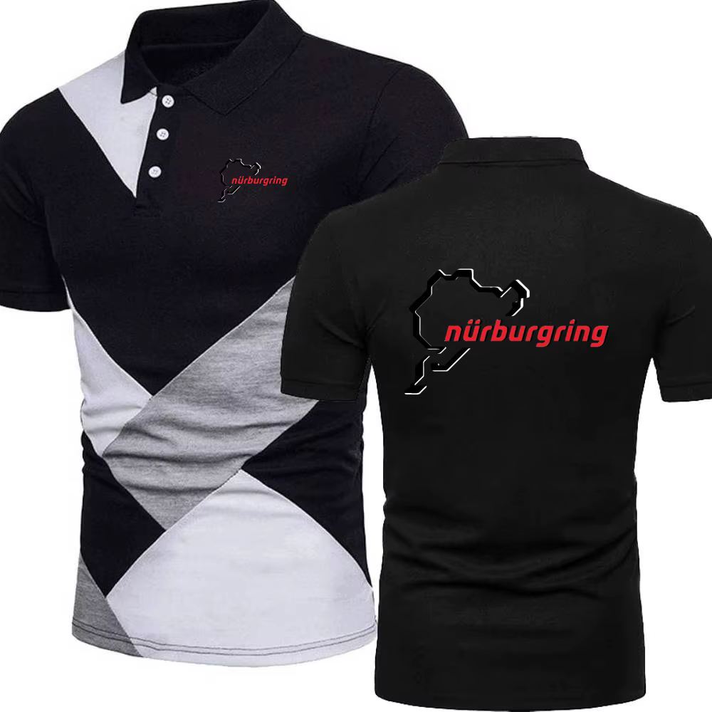Nürburgring course piste polos hommes couleur bloquée t-shirt aventure amateurs de sport revers