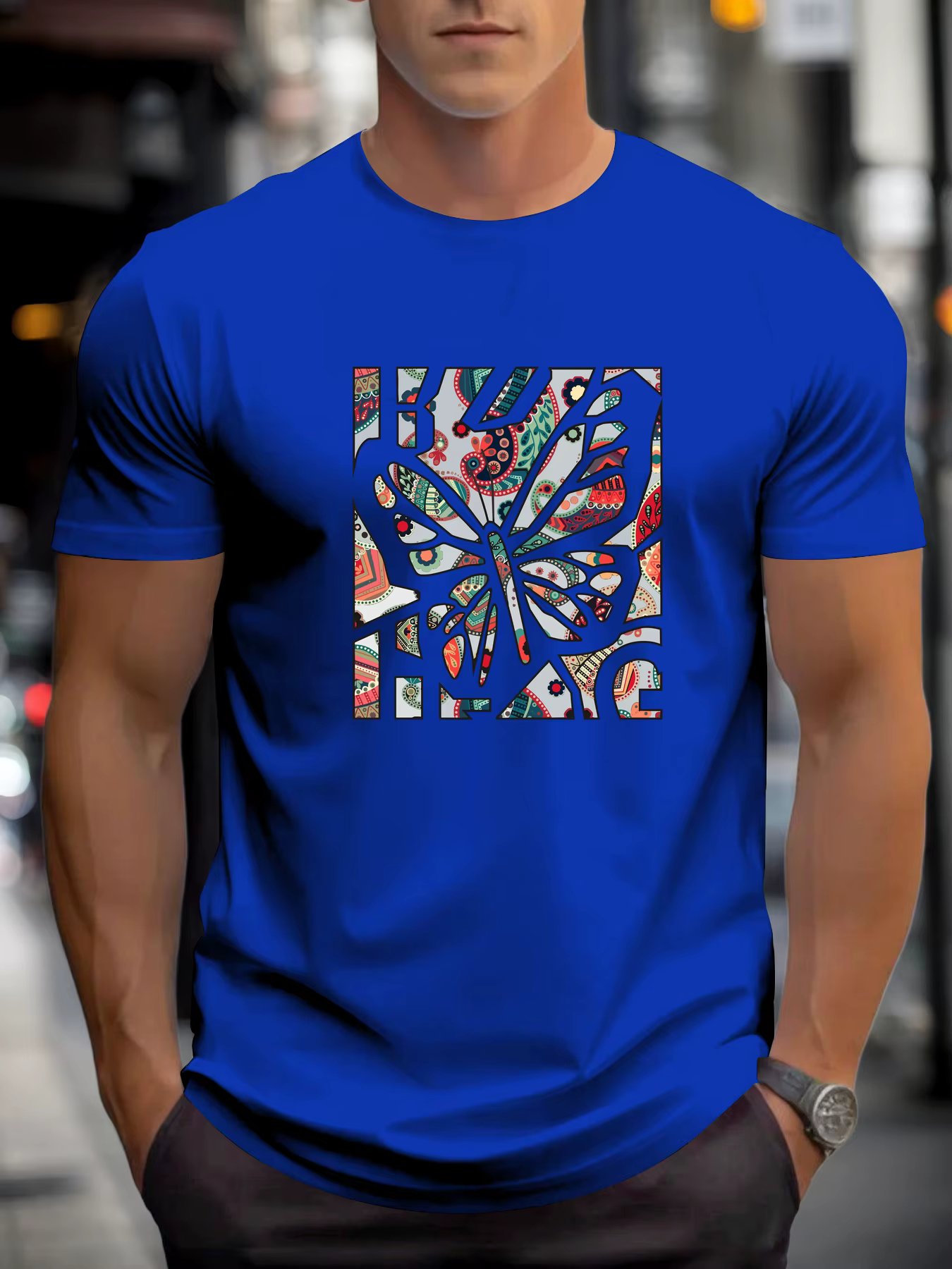 T-shirt pour hommes papillon 100 % coton impression graphique été