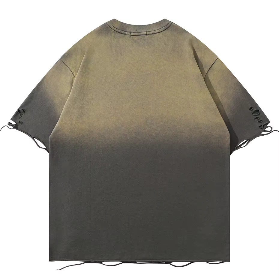T-shirt Homme Vintage Déchiré Effet Vieilli avec Broderie Étoile Métallique