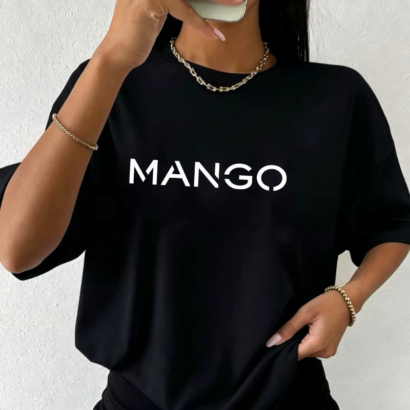 T-shirt décontracté pour femme avec imprimé lettres MANGO