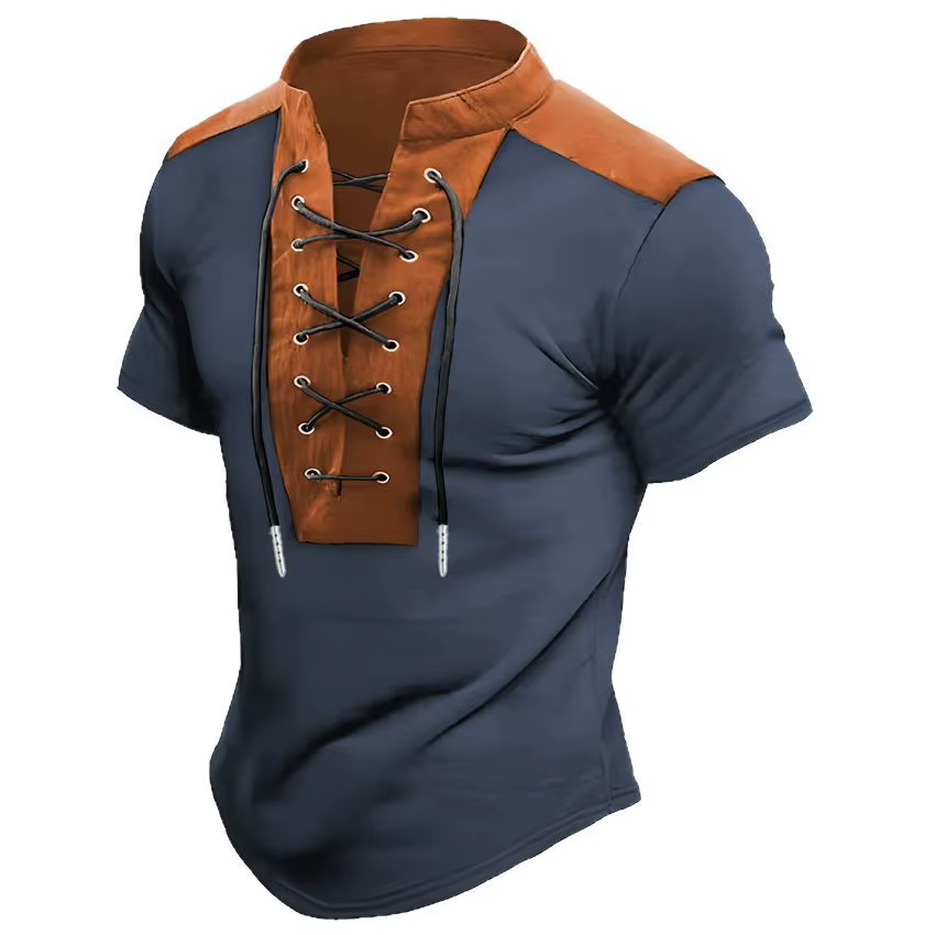 T-shirt vintage à col montant avec cordon de serrage