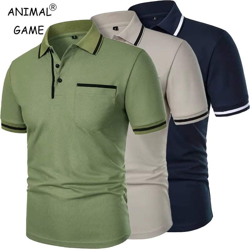 Nouveaux hommes à manches courtes polos couleur unie t-shirt style décontracté été à la mode respirant ample basique