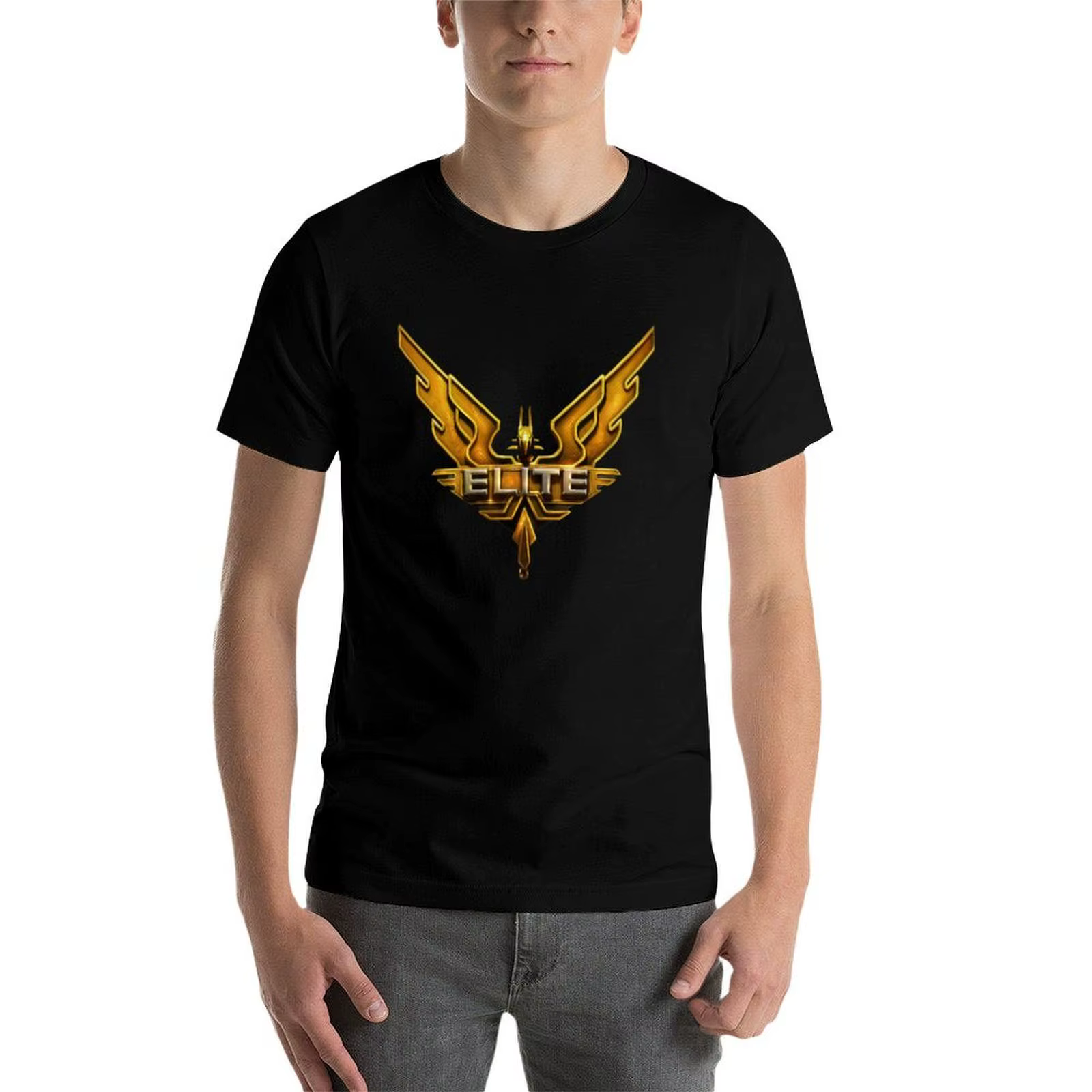 T-shirt avec logo doré Elite Dangerous, t-shirt imprimé à motif tendance