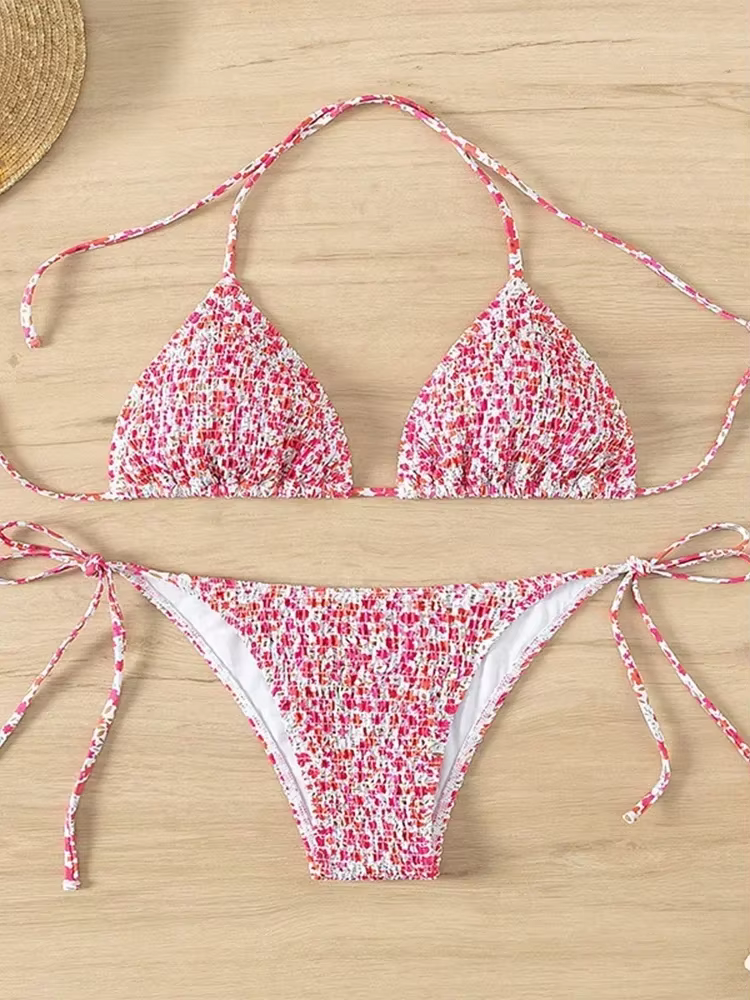 Sexy Floral Bikini 2 pièces ensemble femmes mode à lacets maillot de bain fendu dos nu plage Bikinis 2025 nouveau