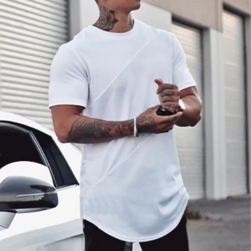 T-shirts de course unis hommes décontracté coton Patchwork maille chemises Sumemr vêtements de sport respirants gymnase