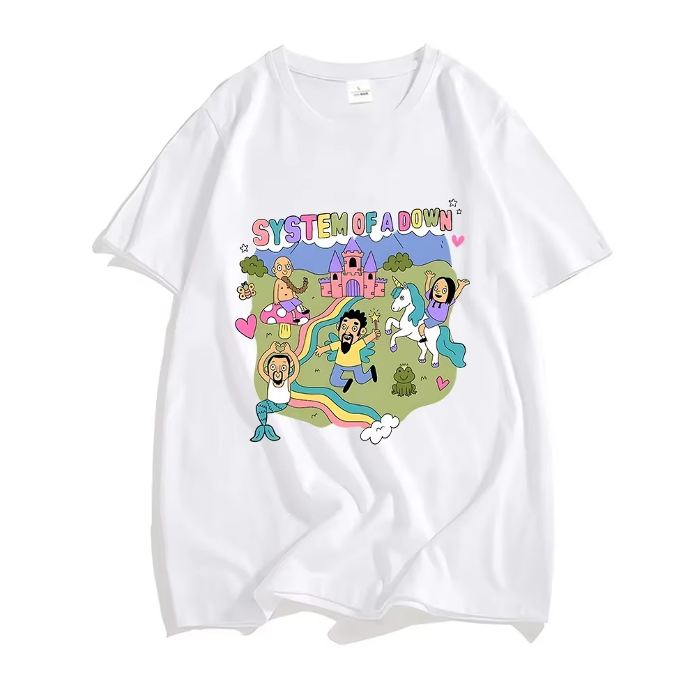 Système d'un groupe vers le bas T-shirt femmes dessin animé graphique