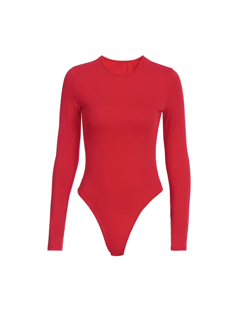 O cou à manches longues solide blanc Sexy Body femmes noir automne hiver corps haut gris décontracté dame Streetwear