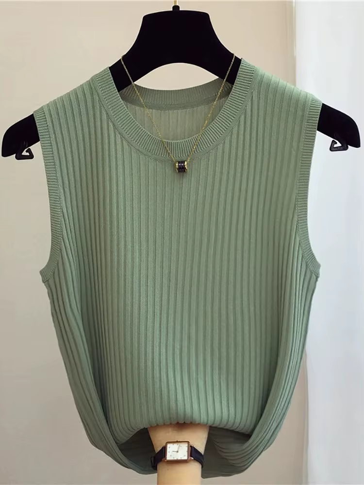 Zjais été printemps débardeurs femmes sans manches tricoté T-Shirts femme élastique mince gilets décontractés culture hauts Camis pull chemises