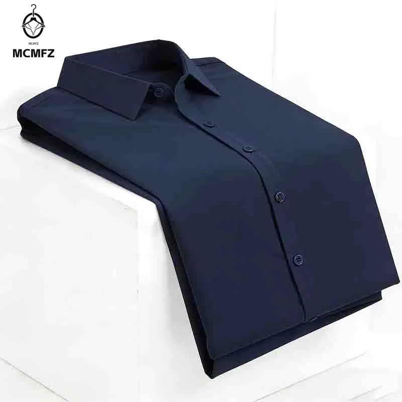 Chemise habillée noire pour homme, sans repassage, à manches courtes, boutonnée, col rabattu, pour le bureau