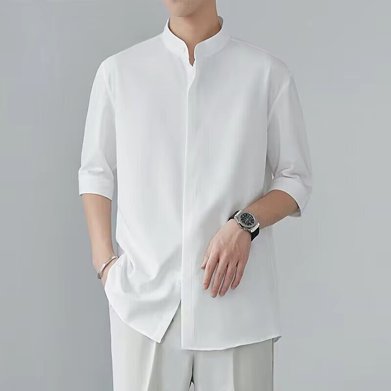 Chemise d'été à manches courtes et col Mandarin pour hommes