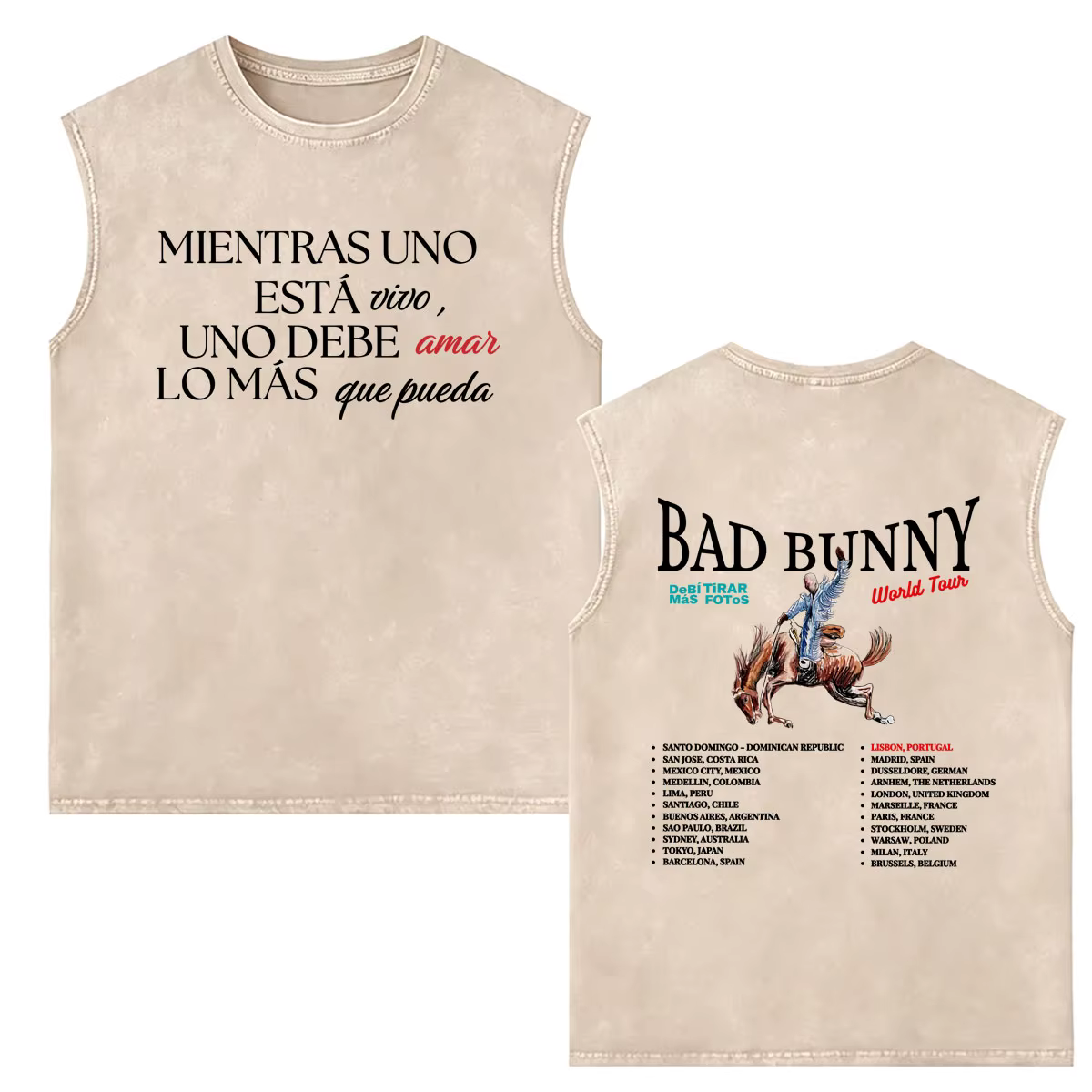 Débardeurs Rapper Bad Bunny effet délavé