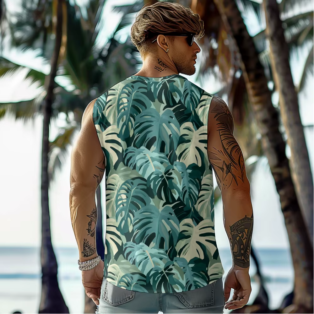 Style hawaïen feuille audacieuse hommes débardeur sans manches dégradé couleur maillots de bain respirant entraînement ajustement gilet vêtements de Fitness musculaire