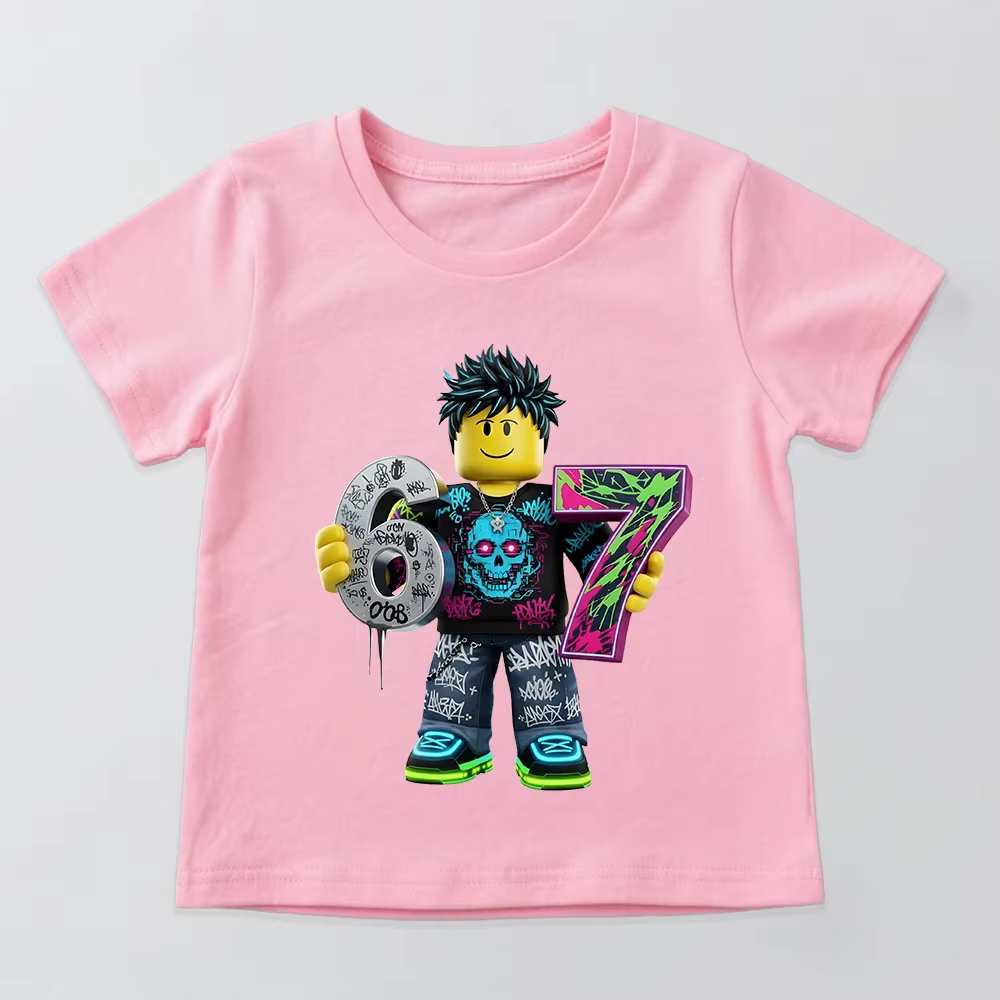 T-shirt en coton imprimé Roblox Game 67 pour garçons et filles