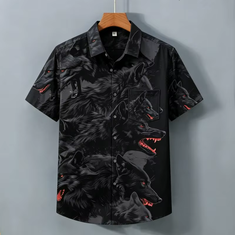 Chemise à manches courtes pour homme avec imprimé tête de loup dominant