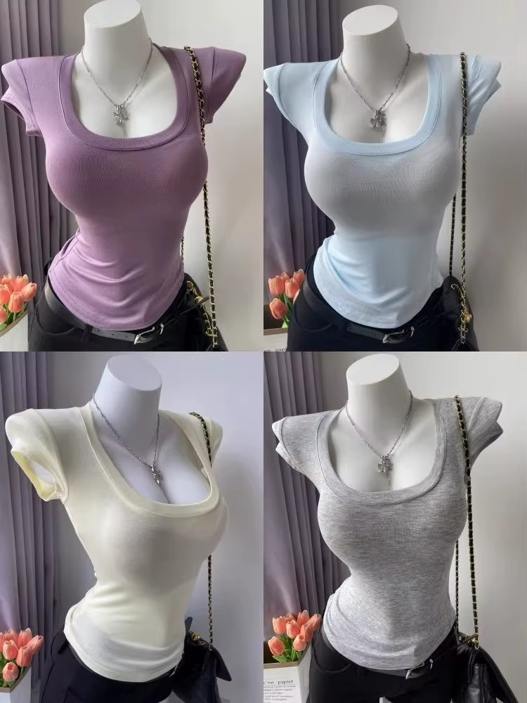 T-shirt moulant fin à col en U en modal pour femme SYsYouthfully