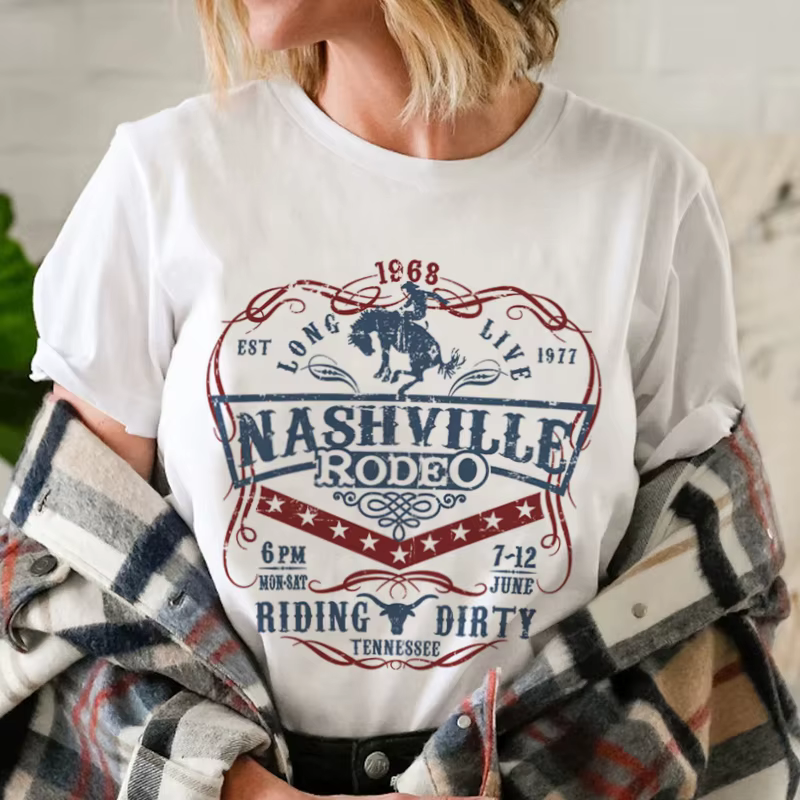Nashville Rodeo Western graphique T-Shirt femme Vintage Cowgirl Tennessee pays musique