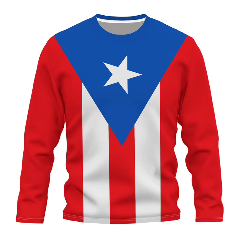 Porto Rico drapeau graphique T-Shirt pour hommes 3D imprimé puertorrican à manches longues