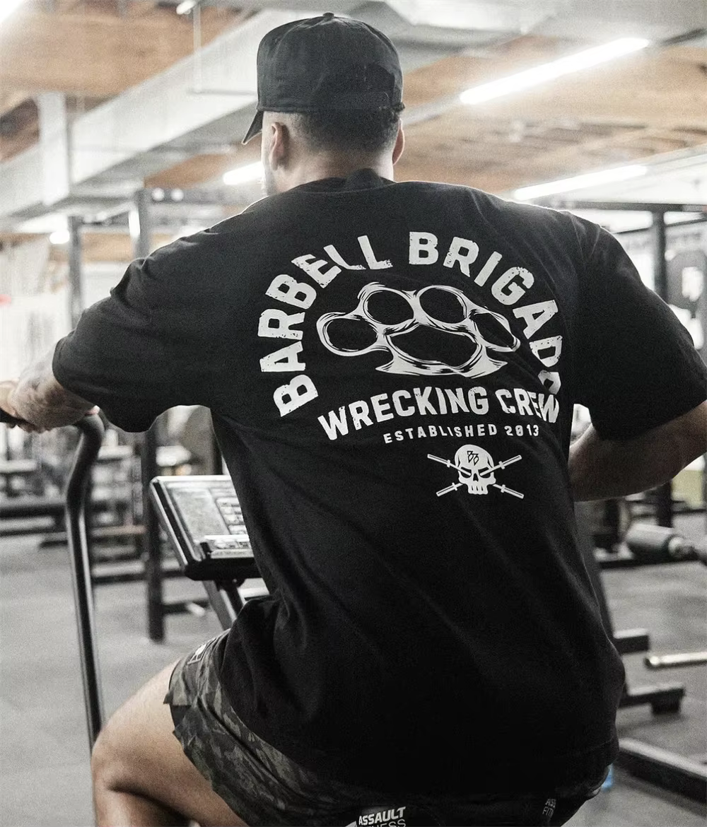 Barbell Brigade 2025 T-Shirt de gymnastique d'été pour hommes en coton à manches courtes musculation Fitness entraînement musculaire t-shirts vêtements de sport à la mode