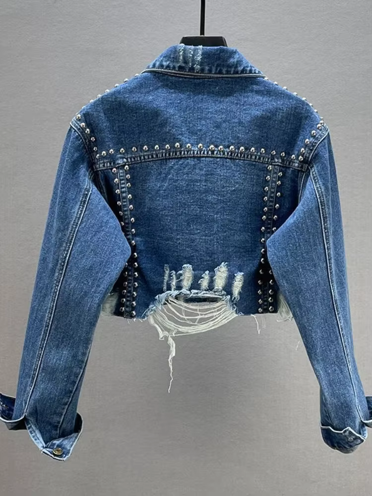 Veste en Jean pour femmes 2024 printemps été nouveau dans l'industrie lourde Rivet clouté