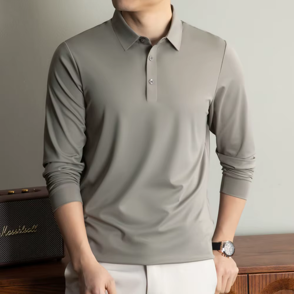 Nouvelle Tendance Polo en Soie de Mûrier pour Homme – Haut de Gamme Décontracté Chic à Manches Longues