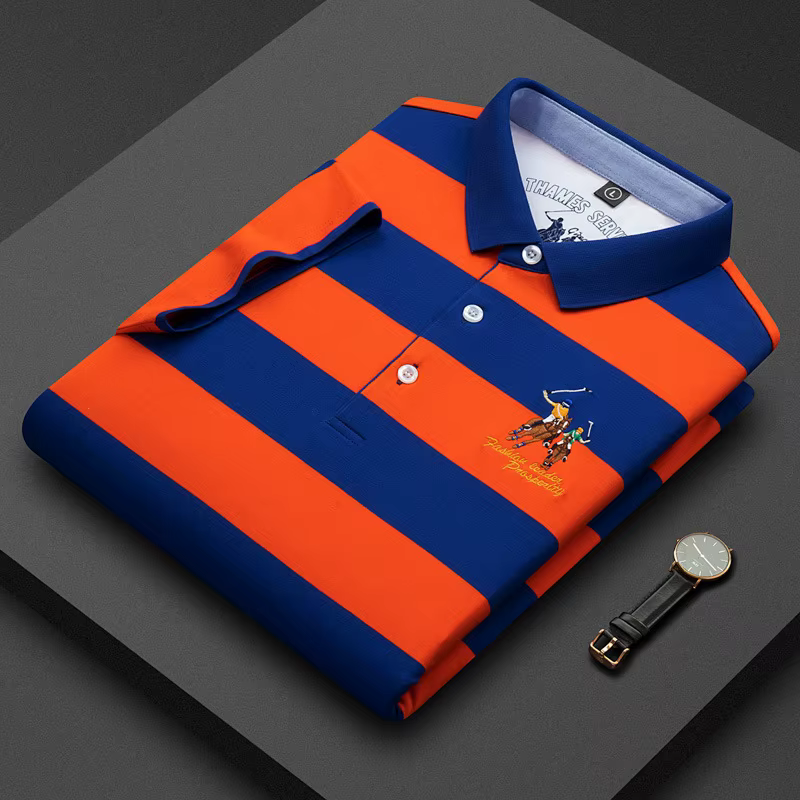 Polo rayé homme mode affaires coton