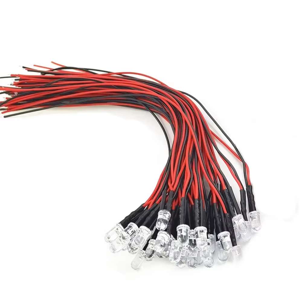 Lot de 20, 50 ou 100 ampoules LED pré-câblées de 20 cm, 3 mm ou 5 mm, diodes électroluminescentes pré-câblées pour la décoration DIY à domicile, DC12V