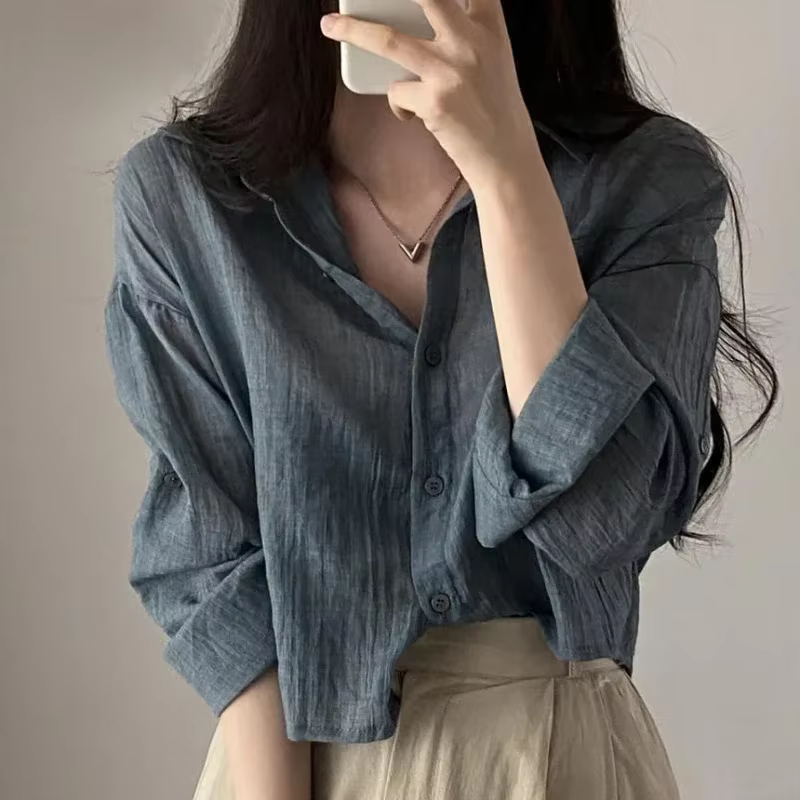 Chemise tendance chemisier Simple mince couleur Pure Anti-UV