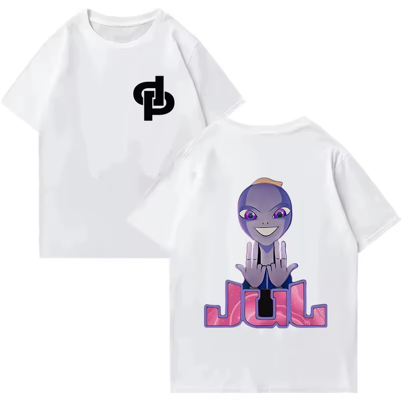 Nouveau Maillot d'été Jul DP T-shirts pour hommes imprimés à la mode rue Hip-hop surdimensionné haut col en o HD imprimé graphique manches courtes