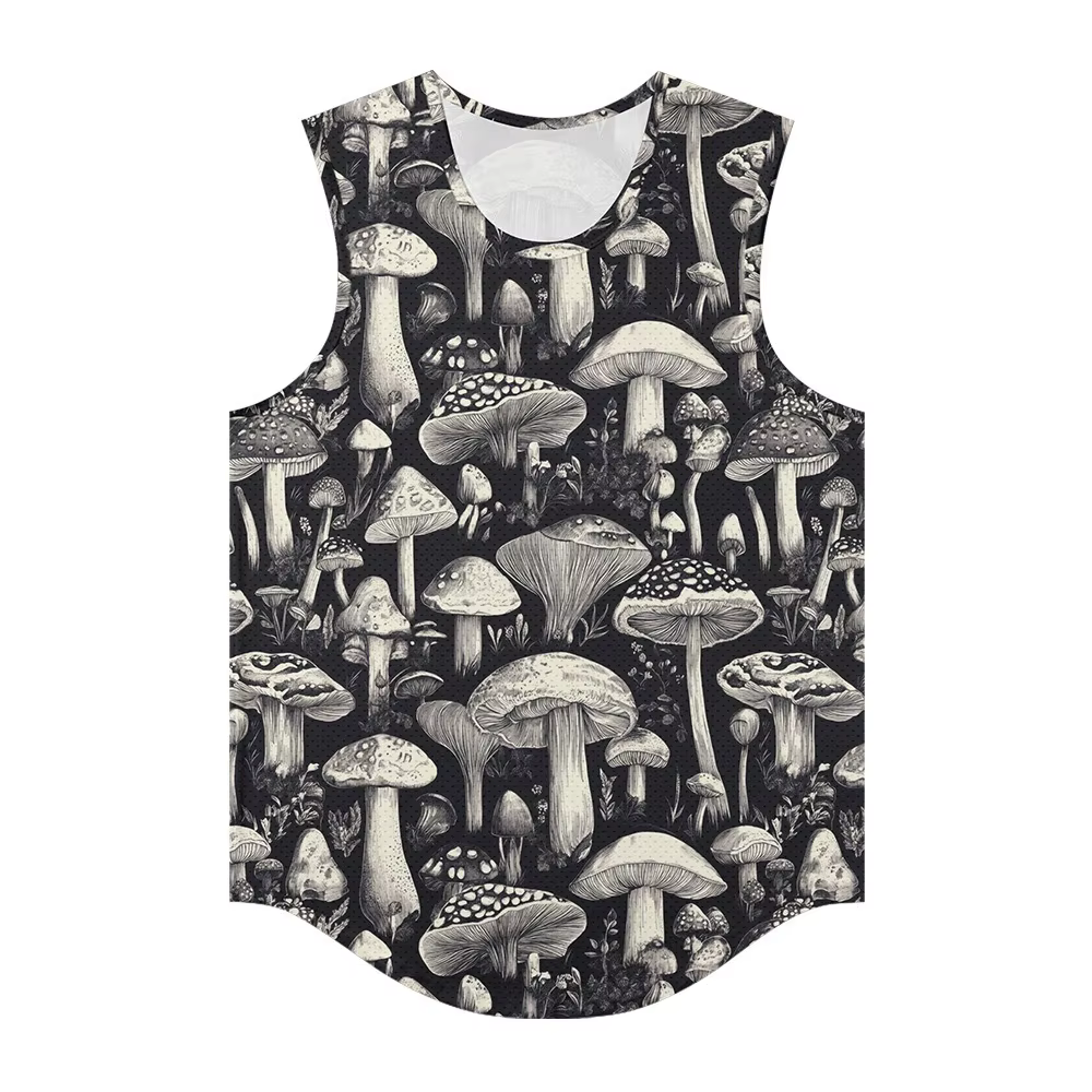 Hommes gilets rétro à la mode crâne néon psychédélique champignons imprimé respirant Fitness débardeur Streetwear sport vêtements surdimensionnés