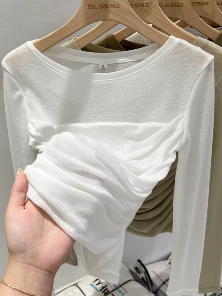 T-shirt élégant et sexy à col rond en dentelle noire 2026 pour femme